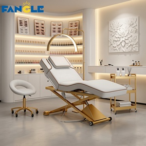 Nouveau Lit <span class=keywords><strong>de</strong></span> Soin Esthétique Électrique <span class=keywords><strong>de</strong></span> Luxe Blanc et Or à 3 Moteurs, Incurvé, Réglable pour Esthéticiennes et Soins du Visage, Camillas Para Pestanas - Product Image 1