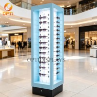 Light Wood Rotating Eyewear Display Tower, Floor-Standing Sunglasses Rack for Optical Shops & Malls