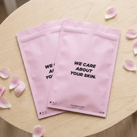 Pochette refermable à trois côtés, imprimée sur mesure, écologique, résistante à l'humidité, sachet rose pour l'emballage de kits de maquillage cosmétique