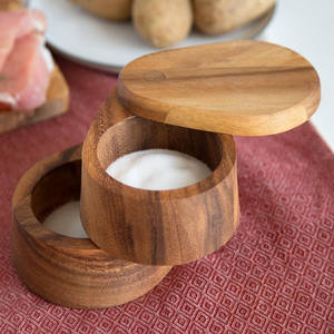 Salière en bois d'acacia avec design pivotant à double couche, boîte à épices <span class=keywords><strong>gourmet</strong></span> en bois de fer - Product Image 6