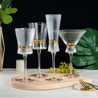 Verres à vin en cristal transparent sans plomb, faits à la main, style origami, design moderne et luxueux, avec ceinture dorée rayée