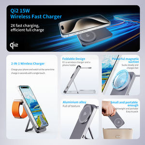 Soporte de cargador inalámbrico plegable Qi2 Fast 2 en 1 con tecnología magnética Salida de 5V/1A Compatible con <span class=keywords><strong>iPhone</strong></span> 12 13 14 16 Series - Product Image 3