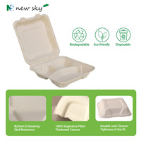 Boîte à clapet biodégradable en bagasse de canne à sucre 9x6 pouces, conteneur alimentaire jetable pour restaurant à emporter, écologique