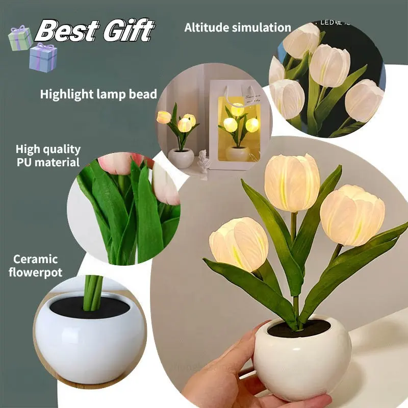 new Creative Flowers Tulip Soft Ceramics Indoor night light Home Desk Bedside Led Table Lamp
