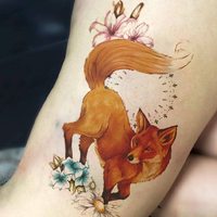 Autocollant imperméable à l'eau orange imprimé à la main renard laisse fleur tatouages temporaires coloré couleur bras jambe encrage