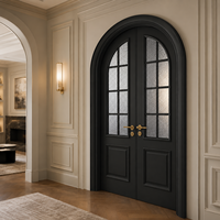 Porte intérieure double en verre cannelé noir cintrée sur mesure pour villa, hôtel, appartement