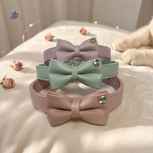 Pet Collar PU Leather Bow Adjustable Small Dog Cat Elegant <b>Rose</b> Gold <b>Light</b> Green <b>Light</b> Purple Solid Color - Product Image 3