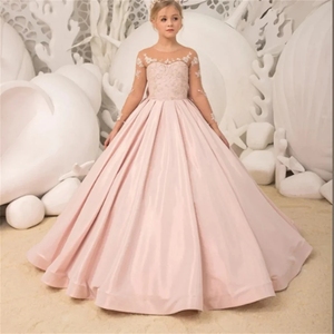 Abiti Personalizzati da Damigella per Matrimonio con Applicazioni Perle Raso con Fiocco Elegante Abito da Quinceañera Prima Comunione Ballo di Gala - Product Image 4