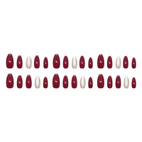 Maroon Amandelvormige Nagels met 3D Gouden Lijnen, Press-on Nagels, ABS, Machinegemaakt, 30 Stuks Kunstnagels, Gouden Kleur voor Vrouwen