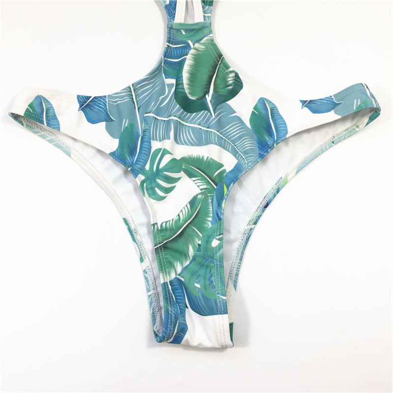 Summer fashion style leaves printed Ladies sexy swimsuit one-piece halter swimwear