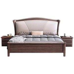 Walnut Solid Wood <b>Bed</b> 1.8m <b>Double</b> Storage <b>Bed</b> Modern Minimalist Upholstered Headboard Master Bedroom Furniture - Product Image 5