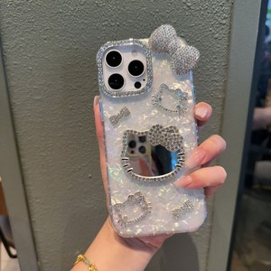 Funda de lujo para teléfono móvil con diseño de lazo de diamantes y gatito, efecto espejo y mármol, para iPhone 11 12 13 14 15 16 17 Pro Max, venta al por mayor - Product Image 3