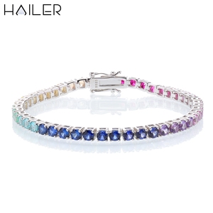 18K White Gold <strong>Bracelet</strong> Round Cut 3 MM Lab <strong>Sapphire</strong> <strong>Bracelet</strong> Fashion Rainbow <strong>Tennis</strong> <strong>Bracelet</strong> Women - Product Image 4
