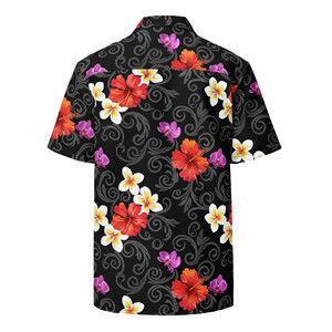 Camisa Unisex Negra con Estampado Aloha 2 y Botones - Product Image 3