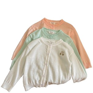 Tongxingyuan Girls Knit Cardigan Solid Color Cotton Spring Summer Autumn Casual Cherry Embroidery Sweater - Product Image 5