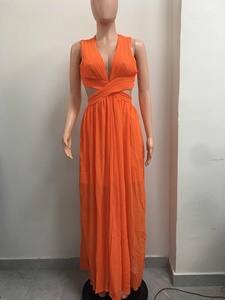 Vestido Maxi de Gasa con Aberturas Sexy para Mujer, Escote en V Profundo, Plisado, Sin Mangas, para Verano, Playa, Fiesta, Tallas Grandes, Venta al por Mayor, Moda Sehe - Product Image 5