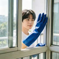 Gants de travail en PVC bleus micro-sandblasted de 27 cm avec intérieur floqué en coton pour l'approvisionnement mondial en gros