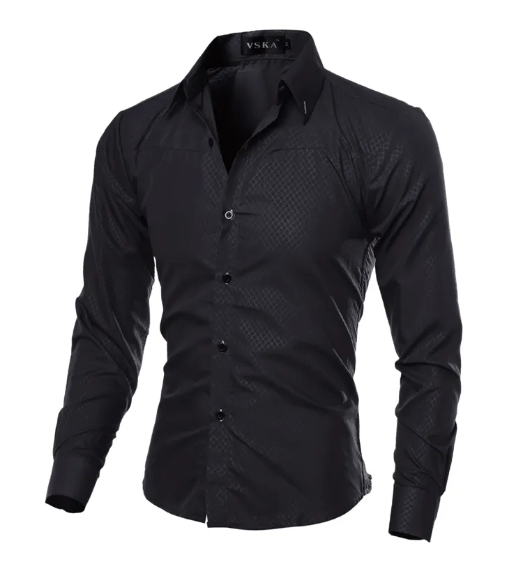 New Fashion Korean Luxury Men Casual Shirts Slim Fit Dark Pattern Long Sleeve Button Shirts Tops For Men