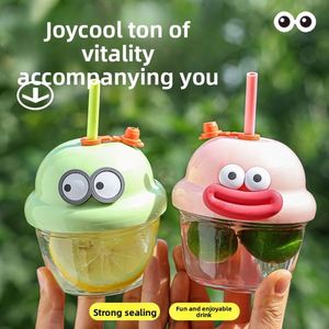 Promotion Cute Mini Chubby Cartoon Glass Water Cup with <b>Straw</b> for Travel-Gift Idea for <b>Drink</b> Lovers - Product Image 3