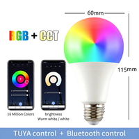 Ampoule LED intelligente 85-265V 9W RGB+CCT pour intérieur, compatible avec l'application Tuya, commande vocale, variateur d'intensité, B22 E26 E27 LED WiFi