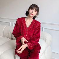 Pyjama de styliste en dentelle pour femme, vêtements de nuit féminins, doux, à boutons et manchettes, cadeau délicat, promotion, 2022