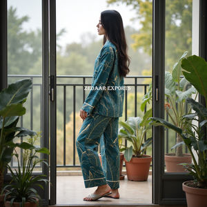 Conjunto de Pijama de Dos Piezas de Algodón para Mujer, Ropa de Dormir Suave, Personalizable y Sostenible para Verano, Otoño y Primavera, Estilo Casual y Elegante - Product Image 4