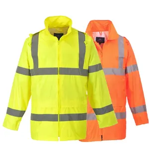 Wholesale Reflective Rainwear Coated Rain Suit Unisex Waterproof Windproof Hi-vis Raincoat