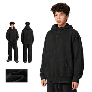 Erkek yüksek kaliteli asit yıkanmış 1/4 fermuarlı kapüşonlu eşofman üstü ağır yarım zip up vintage kazak boy hoodie 2024