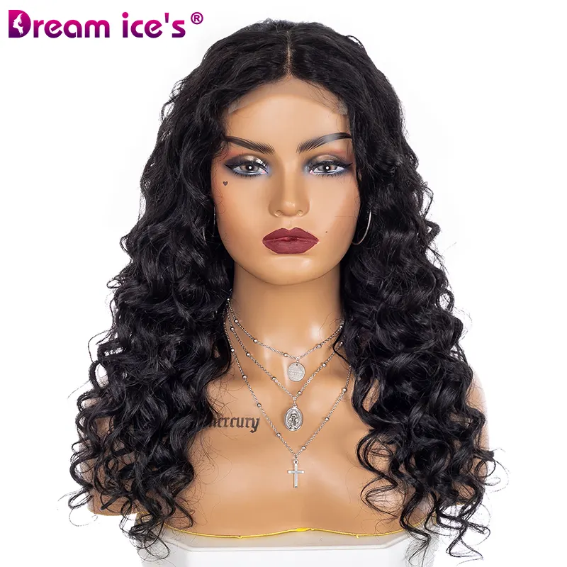 Dream.Ice-Peluca de cabello humano 80%, hecha de fibra de Janpan con encaje frontal