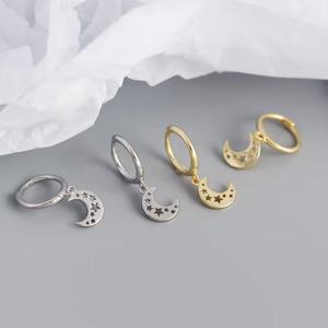 Pendientes de Aro con Diseño de Luna y Estrella Hueca, Chapados en Oro de 18K, de Acero Inoxidable, para Mujer, Moda 2024, Precio de Venta Directa de Fábrica - Product Image 5
