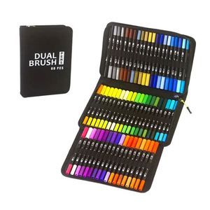 Ensemble de stylos marqueurs d'art à double pointe pour aquarelle, 100-120 couleurs, pointes fine et pinceau souple, plastique PP, dessin et peinture - Product Image 2