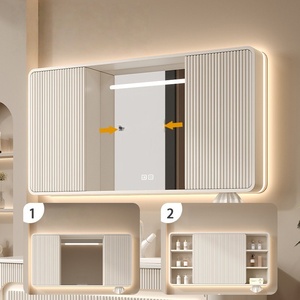 Concealed Smart Feng Shui <b>Mirror</b> Cabinet with Integrated Ceramic Basin Sliding <b>Mirror</b> French Cream-Style Oak Bathroom Vanity - Product Image 5