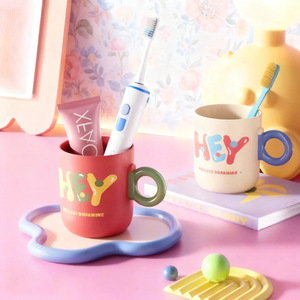 Cute Toothbrush Cup For Kids And Students Modern Design Break Resistant Freestanding Single Holder Creamy White Orange Red Dark - Product Image 1