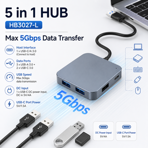 Hub <span class=keywords><strong>USB</strong></span> C A 5 en 1 en aluminium, 5 Gbps, 2 ports hôte doubles vers 3 <span class=keywords><strong>USB</strong></span> 3.0, 2 ports Type C, avec port de charge 5V 4A pour ordinateur portable - Product Image 4