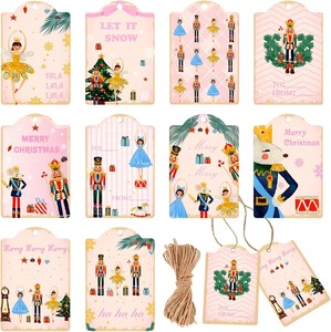 Étiquettes <span class=keywords><strong>de</strong></span> Noël en gros motif <span class=keywords><strong>Casse</strong></span>-<span class=keywords><strong>Noisette</strong></span>, rose, thème pastel, imprimées, DIY, pour cadeaux <span class=keywords><strong>de</strong></span> Noël avec ficelle - Product Image 1
