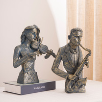 Patung Figur Band Saksofon Biola Resin Buatan Tangan Kreatif Dekorasi Rumah Ornamen Pernikahan