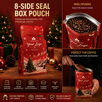 Sachet d'emballage pour grains de café, recyclable, de qualité alimentaire, à huit soudures latérales, pour coffrets cadeaux de Noël et de fêtes
