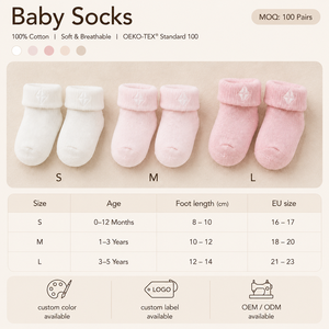 Chaussettes bébé côtelées à logo personnalisé, couleur unie, en coton pour nouveau-né, prix de gros du Vietnam - Product Image 6