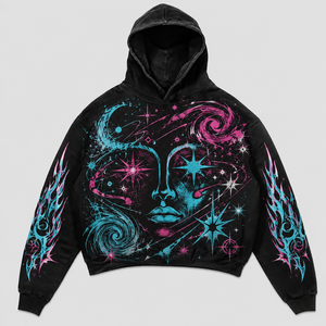 Sudadera con Capucha Negra Personalizada, Diseño Gótico Eclipse con Logotipo Estampado, Felpa de Algodón Grueso, Estilo Vintage Oversize para Hombre - Product Image 3