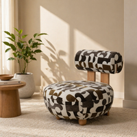 Fauteuil de salon sans accoudoirs en tissu imprimé abstrait, élégant fauteuil simple géométrique avec pieds en bois massif pour appartement
