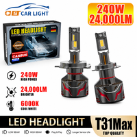 Phares LED de voiture super lumineux T31Max 240W 24000LM H7 6000K 4 tubes en cuivre H4 H11 H8 9005 Canbus IP68 Accessoires d'éclairage automobile