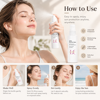 Spray solaire minéral végétalien Lance OEM/ODM à marque privée SPF50, protection solaire à large spectre, résistant à l'eau pour peaux grasses