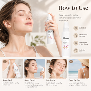 Spray <span class=keywords><strong>Solare</strong></span> Minerale Vegano SPF50 a Largo Spettro, Resistente all'Acqua per <span class=keywords><strong>Pelle</strong></span> <span class=keywords><strong>Grassa</strong></span>, Etichetta Privata OEM/ODM Lance - Product Image 4