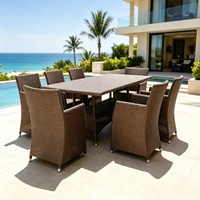 Ensemble de table à manger en rotin PE pour l'extérieur, ensemble de table à manger rectangulaire en osier avec fauteuils pour patio, jardin, hôtel