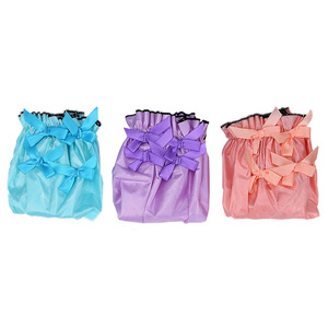 Gorro de ducha de satén con lazo, azul, morado, rosa, protección impermeable para el cabello, para mujeres y adultos - Product Image 1