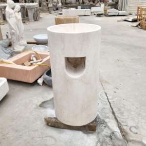 浴室用シンク屋外装飾庭用ホワイトナチュラルアンティークインテグラルトラバーチン石台座用 - Product Image 1