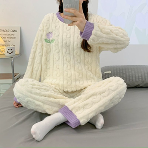 Pijamas de <span class=keywords><strong>Invierno</strong></span> para Mujer, Conjunto de Franela con Estampado de Dibujos Animados, Ropa de Dormir Gruesa de Manga Larga, Ropa de Casa Cómoda y Holgada con Estampado de Gatitos - Product Image 4