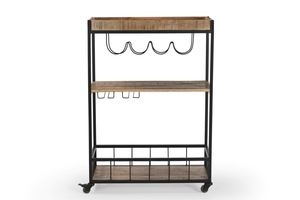 Carrito de Vino de Diseño Elegante, Colección Bar, en Hierro y Madera, Acabado Negro Mango, Material de Madera de Mango y Tubería Metálica, Precio al por Mayor - Product Image 5