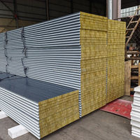 Panel Sandwich Rock Wool Tahan Api Kedap Suara Struktur Baja Pracetak Dinding Eksterior Modern Panel Terisolasi Ruang Dingin