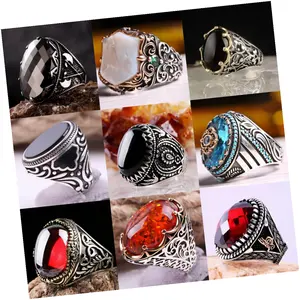 DAIHE Wholesale 2023 Retro Punk Silver Plated Gemstone Ring Jewelry Men's Zircon Classic Trendy Men's Ring